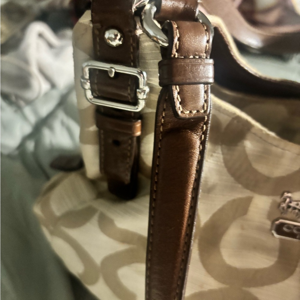 Coach Cream and Brown Hobo Bag with Signature Design-Madison Maggie , clean - Picture 8 of 11